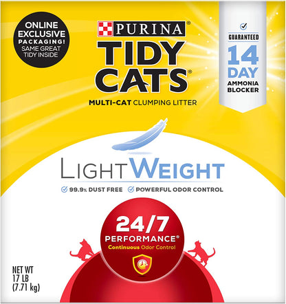 Purina Tidy Cats Lightweight Clumping Cat Litter, 24/7 Performance Multi Cat Litter - 17 Lb. Box