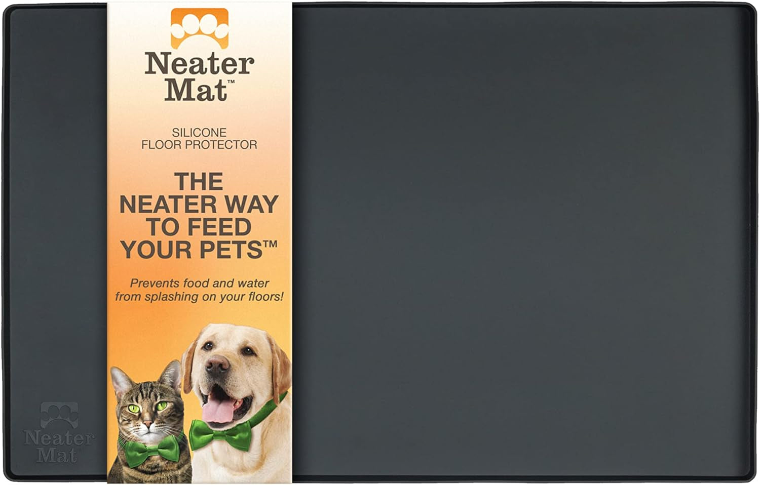 Neater Pet Brands Neater Mat - Waterproof Silicone Pet Bowls Mat - Protect Floors from Food & Water (Midnight Black, 16" X 10" Silicone)