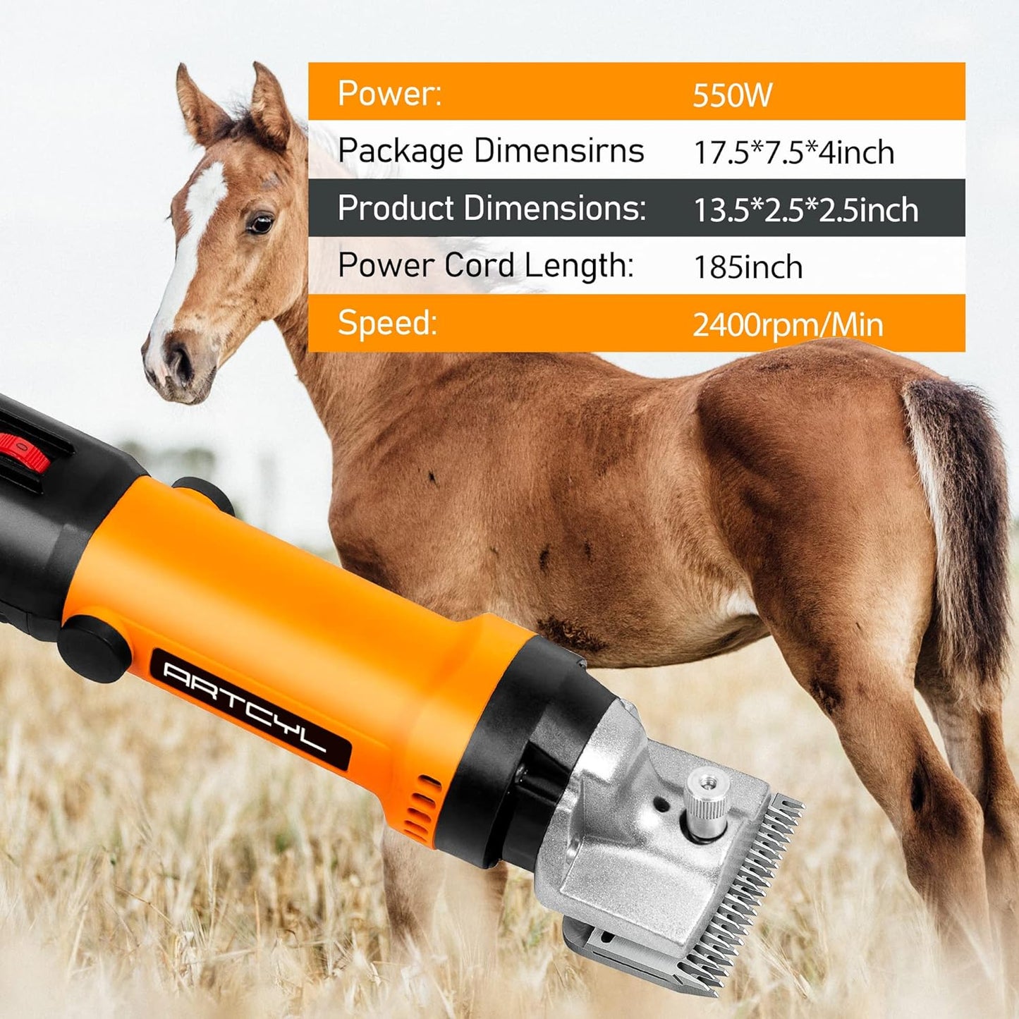 550W Horse Clippers, Professional Electric Grooming kit for Horses Equine Goat Pony Cattle and Large Thick Coat Animals, Farm Livestock Animal Clippers