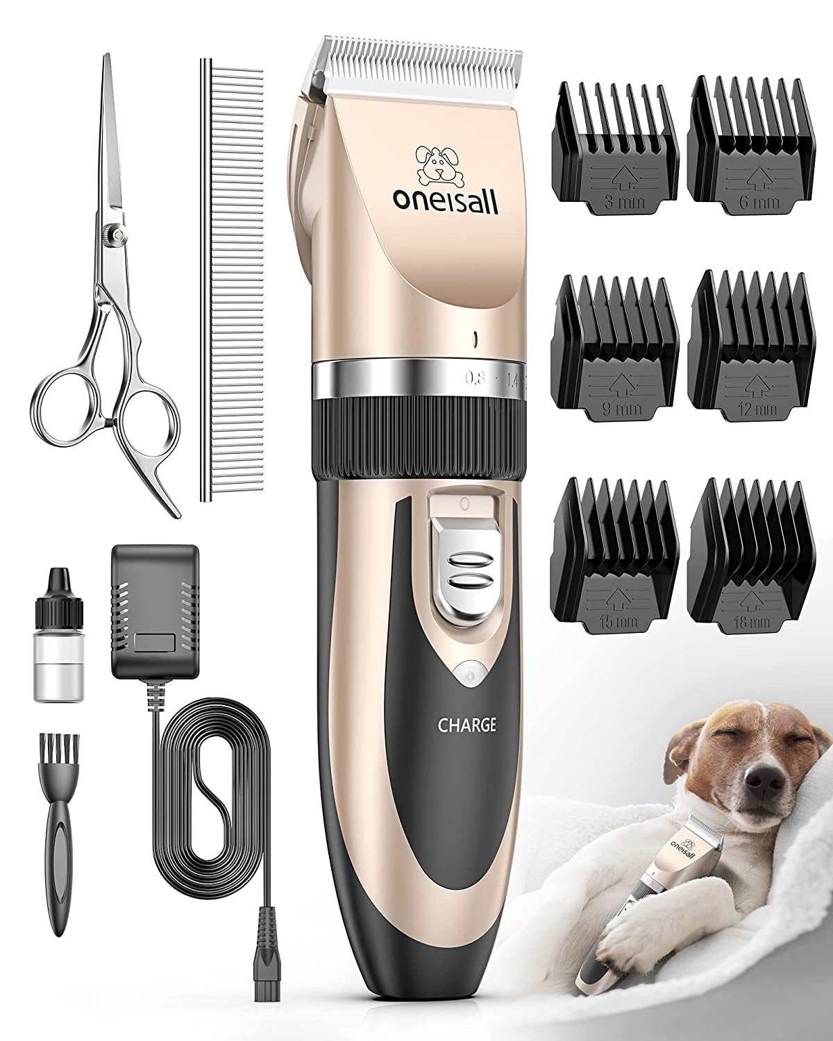 Oneisall Dog Shaver Clippers Low Noise Rechargeable Cordless Electric Quiet Hair Clippers Set for Dogs Cats Pets