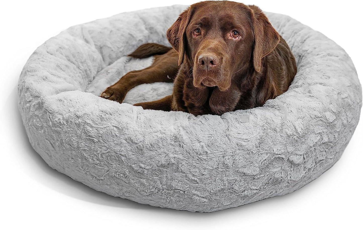 Best Friends by Sheri the Original Calming Donut Cat and Dog Bed in Lux Fur Gray, Large 36"