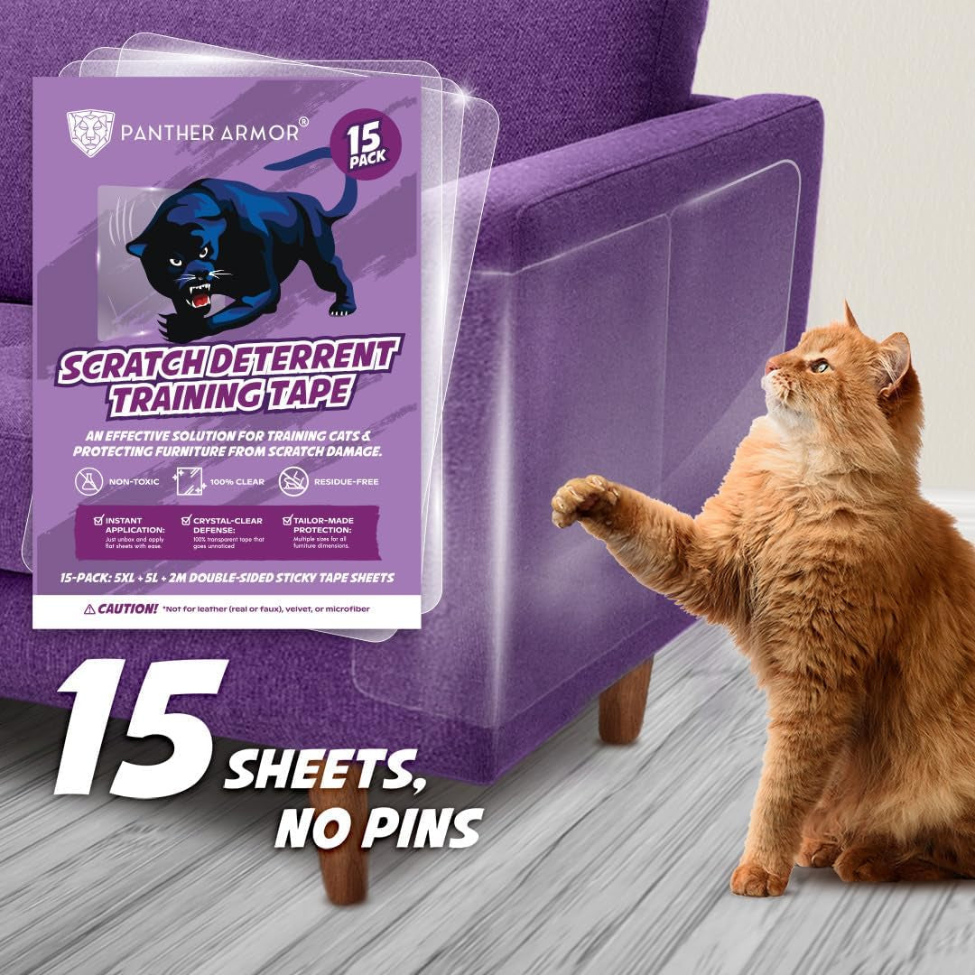 Panther Armor 15-Pack anti Cat Scratch Deterrent, Couch Protector from Cat Claws, Cat Training Tape, anti Scratch Cat Tapes, Cat Scratch Couch Protector