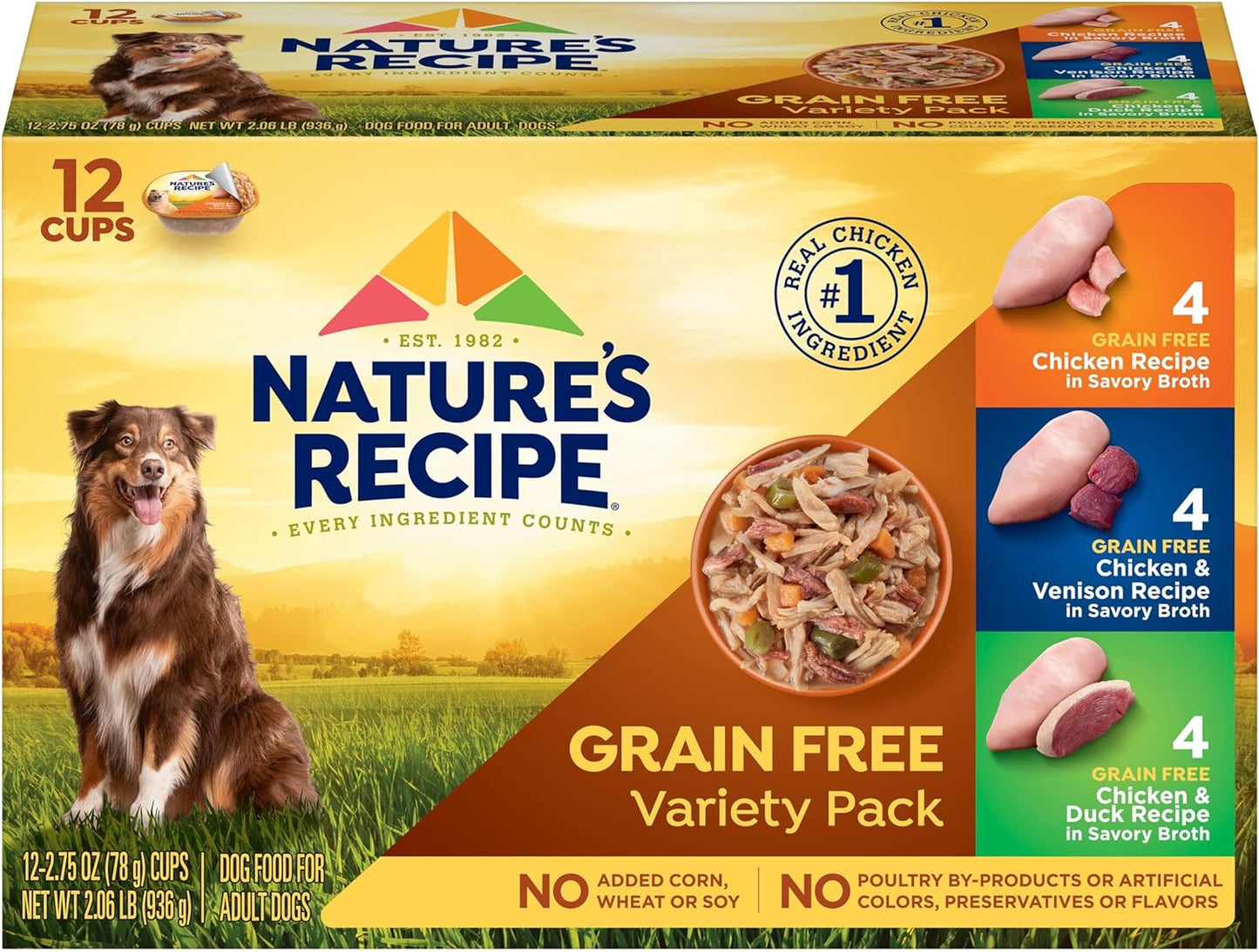 Nature'S Recipe Grain Free Chicken & Beef Recipe in Savory Broth Wet Dog Food, 2.75 Oz. Cup, 12 Count