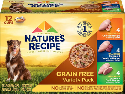 Nature'S Recipe Grain Free Wet Dog Food, Chicken & Turkey Recipe, 2.75 Ounce Cup (Pack of 12)