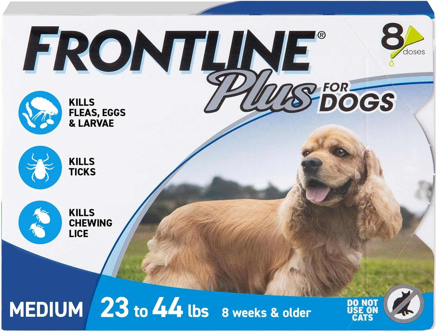 FRONTLINE plus Flea and Tick Treatment for Medium Dogs up to 23 to 44 Lbs., 8 Treatments