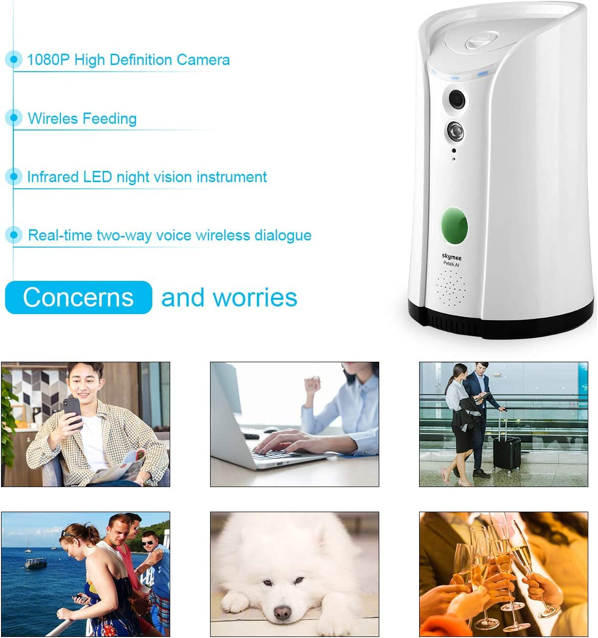 SKYMEE Petalk AI II Dog Camera Automatic Treat Dispenser, 5G Wifi Full HD Pet Camera with 180° Pan Full-Room View