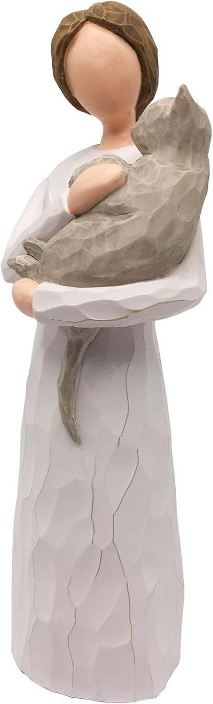 Grey Cat Memorial Gifts for Darker Skin Cat Mom, Loss of Cat Sympathy Gifts, Pet Cat Remembrance Gifts, Cat Angel Figurine Statue for Cat Lovers in Memory of Passing Away Cat