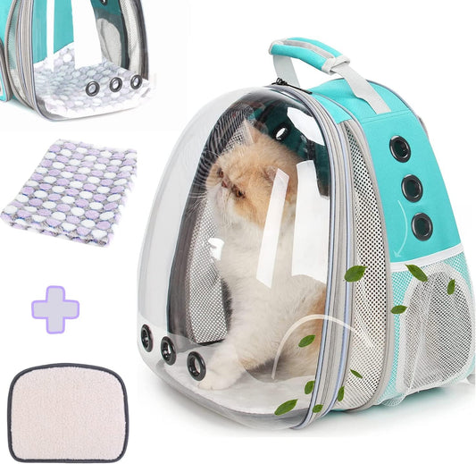 Lollimeow Bubble Expandable Cat Backpack Pet Travel Carrier for Cats and Dogs (Green-Front Expandable)