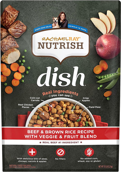 Rachael Ray Nutrish Dish Premium Dry Dog Food, Beef & Brown Rice Recipe with Veggies, Fruit & Chicken, 11.5 Pound Bag