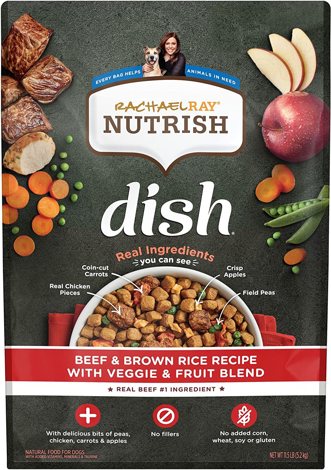 Rachael Ray Nutrish Dish Premium Dry Dog Food, Chicken & Brown Rice Recipe with Veggies & Fruit, 23 Pound Bag