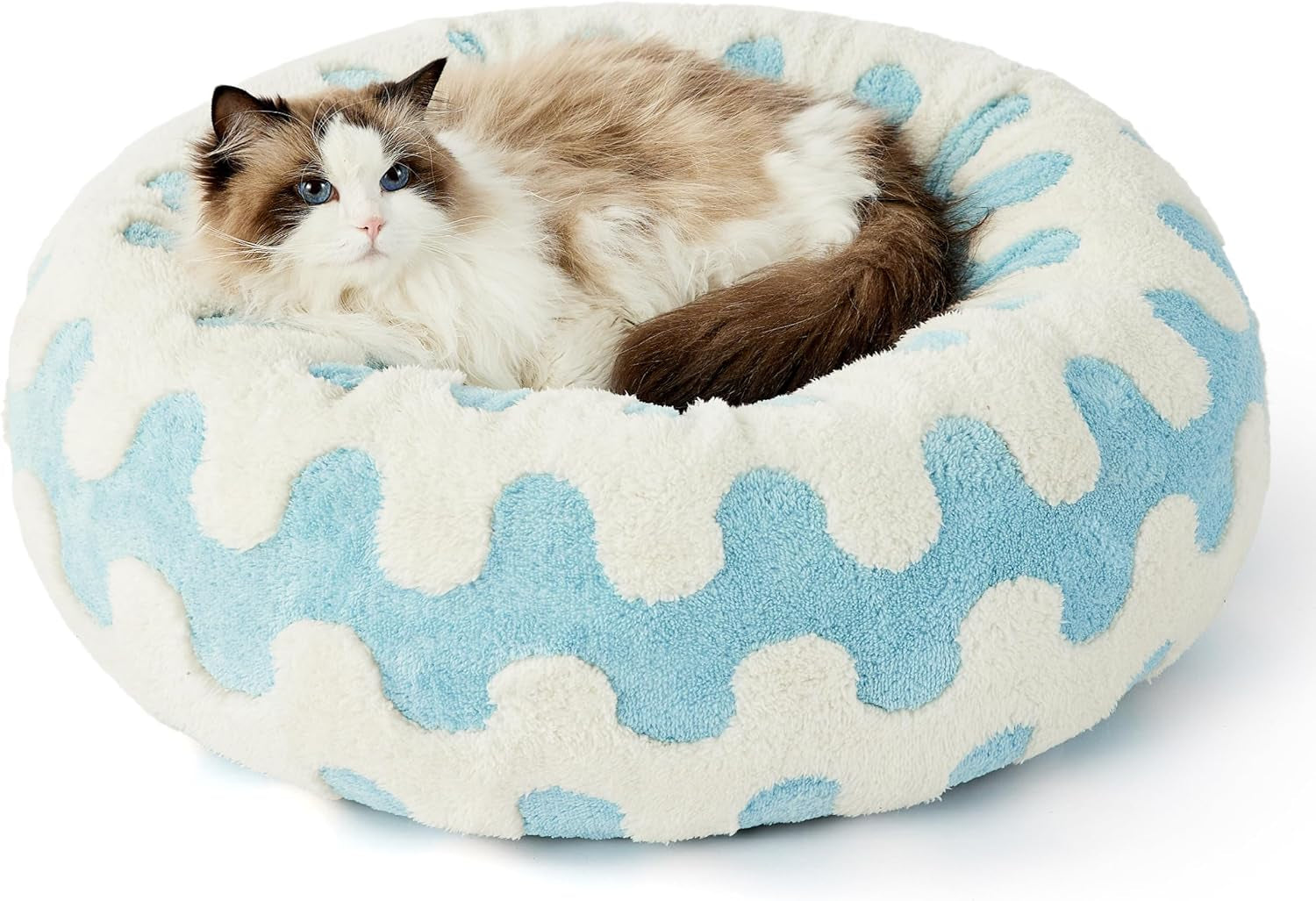 Lesure Donut Small Dog Bed - round Cat Beds for Indoor Cats Anti-Anxiety Calming Pet Beds, Washable Cute Modern Beds with Teddy Sherpa Plush & anti Slip Bottom Light Blue