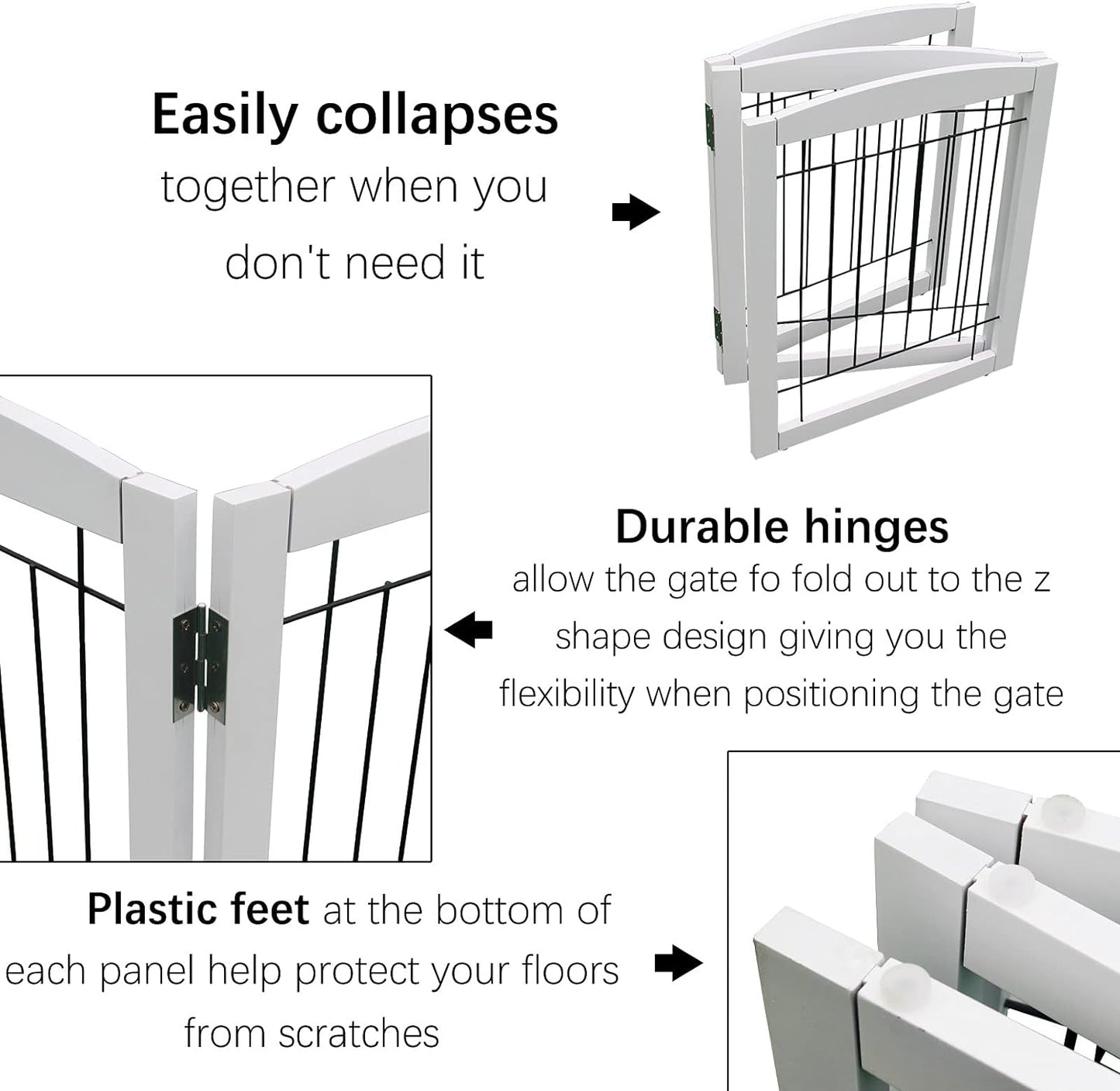 Freestanding Foldable Dog Gate for House Extra Wide Wooden White Puppy Gate Stairs Dog Gates Doorways Tall Pet Gate 4 Panels Fence