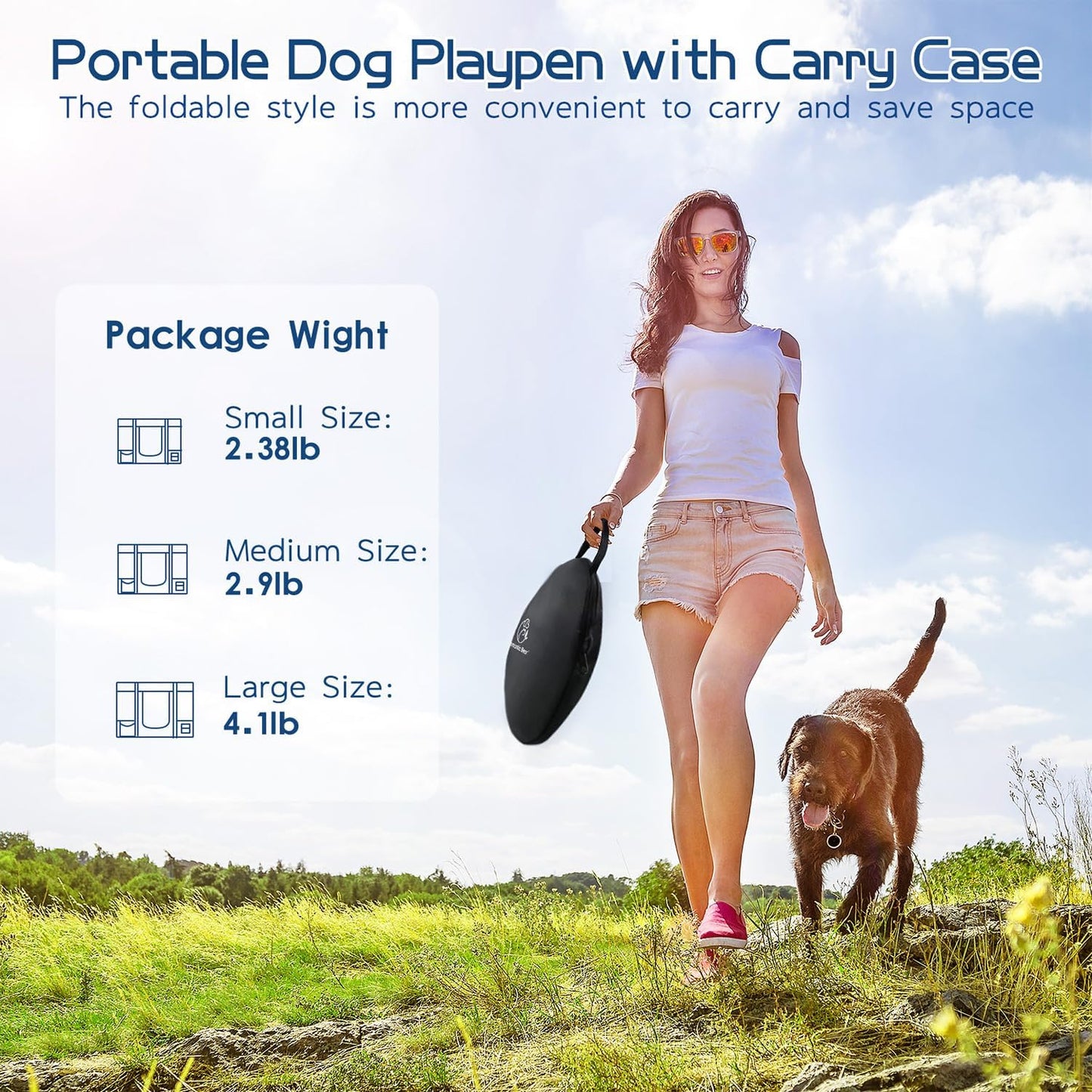 Dog Playpen,Pet Playpen,Foldable Dog Cat Playpens,Portable Exercise Kennel Tent Crate,Water-Resistant Breathable Shade Cover, Indoor Outdoor Travel Camping Use for Small Animals+Free Carrying Case(M)