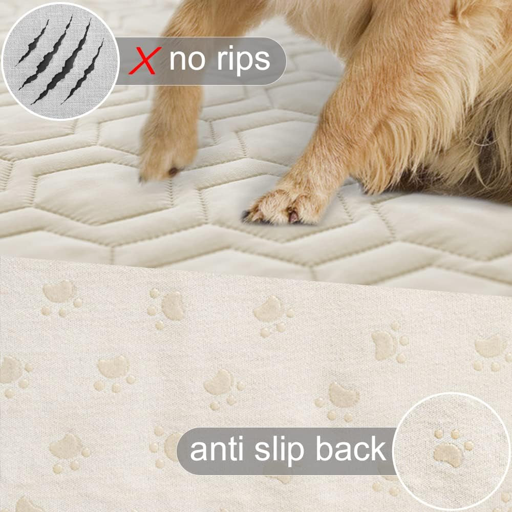 Waterproof & Anti-Slip Dog Bed Cover and Pet Blanket Sofa Pet Bed Mat ，Car Incontinence Mattress Protectors Furniture Couch Cover for Most Cats Dogs, Pets<52X82-Ivory>