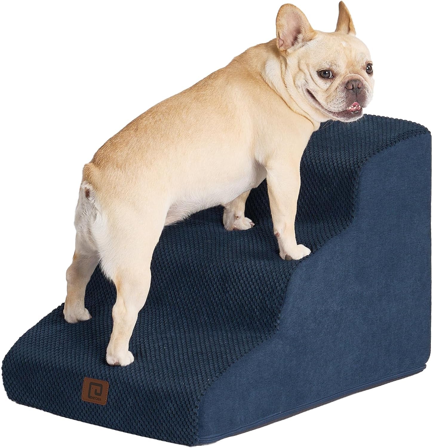 EHEYCIGA Curved Dog Stairs for Small Dogs 15.7" H, 3-Step Dog Steps for Couch Sofa and Chair, Pet Stairs for Cats, Non-Slip Balanced Pet Steps Indoor, Navy