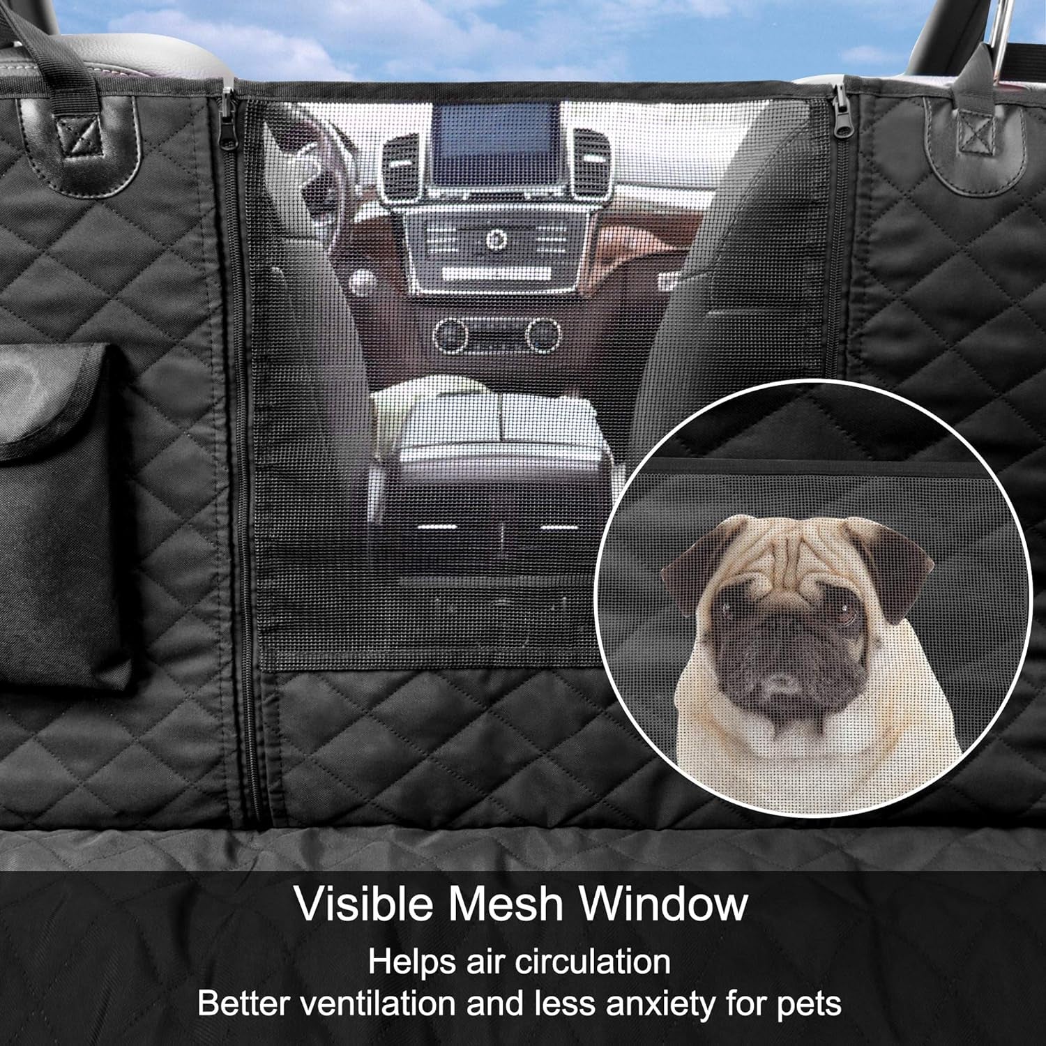 Femuar Dog Car Seat Cover with Storage Pockets Mesh Visual Window, Waterproof Nonslip , Heavy Duty Scratchproof Pet Dog Back Seat Cover Hammock for Cars Trucks and Suvs