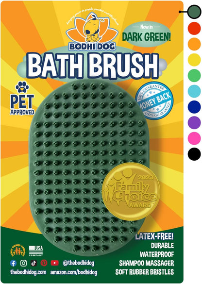 Bodhi Dog Shampoo Brush | Pet Shower & Bath Supplies for Cats & Dogs | Dog Bath Brush for Dog Grooming | Long & Short Hair Dog Scrubber for Bath | Professional Quality Dog Wash Brush (Dark Green)