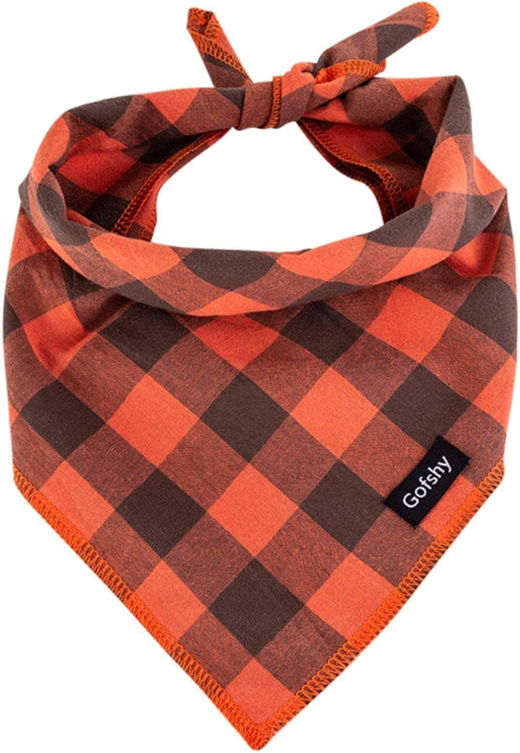 Dog Bandana Fall Large-Orange Brown Dog Scarf Buffalo Plaid Printing Adjustable Bib Handkerchief Accessories for Medium Large Dogs (L)