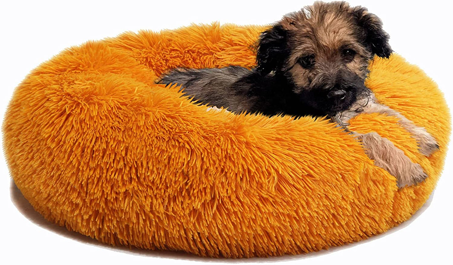 Small Dog Bed for Calming Dog 19 Inches Orange Puppy Bed for Extra Small Dog Bed Washble Anti-Anxiety Puppy Bed Machine Washable Cozy Soft Pet round Bed Fits up to 10-100 Lbs