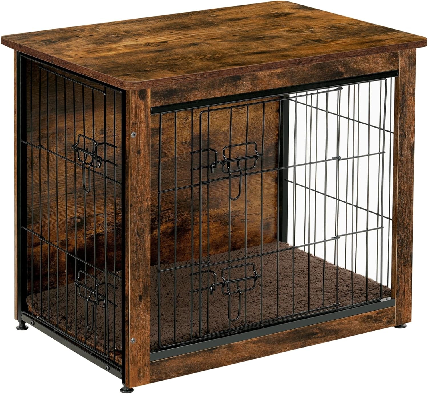 DWANTON Dog Crate Furniture with Cushion, Wooden Dog Crate with Double Doors, Dog Furniture, Dog Kennel Indoor for Small/Medium/Large Dog，End Table, Small, 27.2" L, Rustic Brown