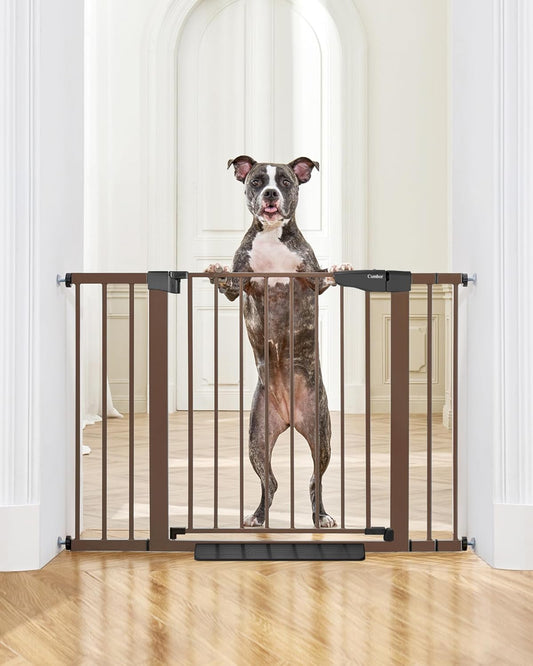 Cumbor 29.7-46" Baby Gate for Stairs, Mom'S Choice Awards Winner-Auto Close Dog Gate for the House, Easy Install Pressure Mounted Pet Gates for Doorways, Easy Walk Thru Wide Safety Gate for Dog, Brown