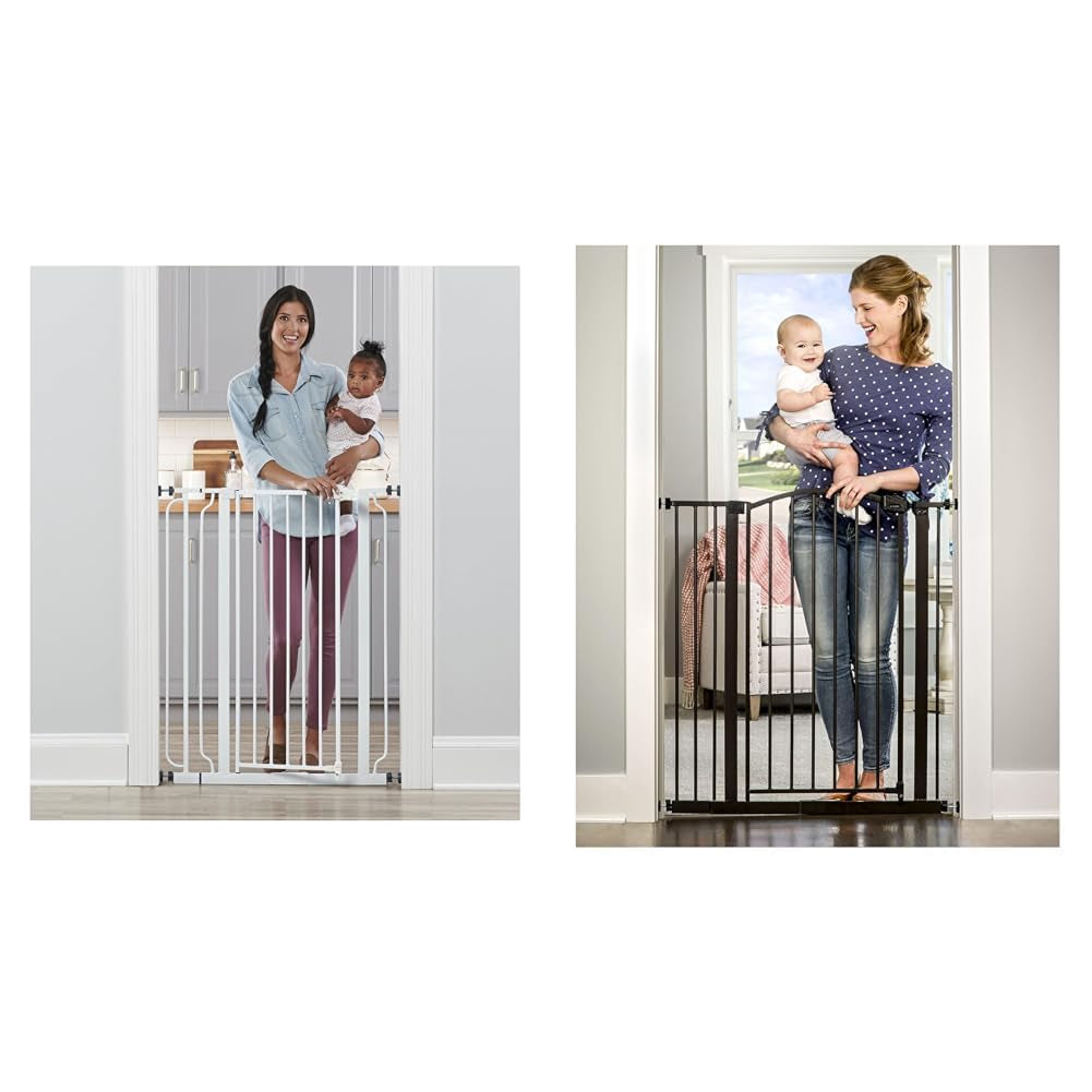 Regalo Easy Step 36" Extra Tall Walk Thru Baby Gate, Includes 4-Inch Extension Kit, 4 Pack & Easy Step Extra Tall Arched Décor Walk Thru Baby Gate, Includes 4-Inch Extension Kit, 4 Pack