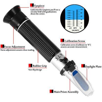 Seawater Salinity Refractometer,V-Resourcing Automatic Temperature Compensation Sea Water Salinity Measurer for Aquarium, Hydrometer, 0-100ppt & 1.000-1.070 Salinity Specific Gravity