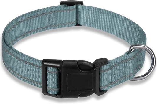 Reflective Dog Collar with Buckle Adjustable Safety Nylon Collars for Small Medium Large Dogs, Grey M