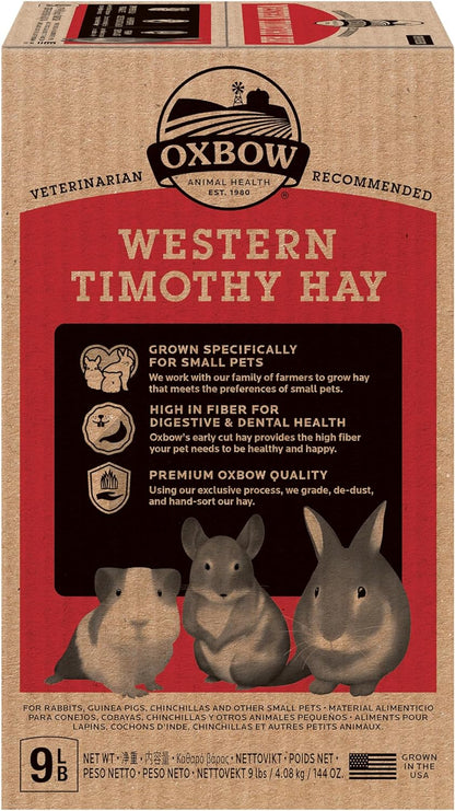 Oxbow Animal Health Western Timothy Hay - All Natural Hay for Rabbits, Guinea Pigs, Chinchillas, Hamsters & Gerbils-Veterinarian Recommended- Digestive & Dental Health- Grown in the USA- 9lb.