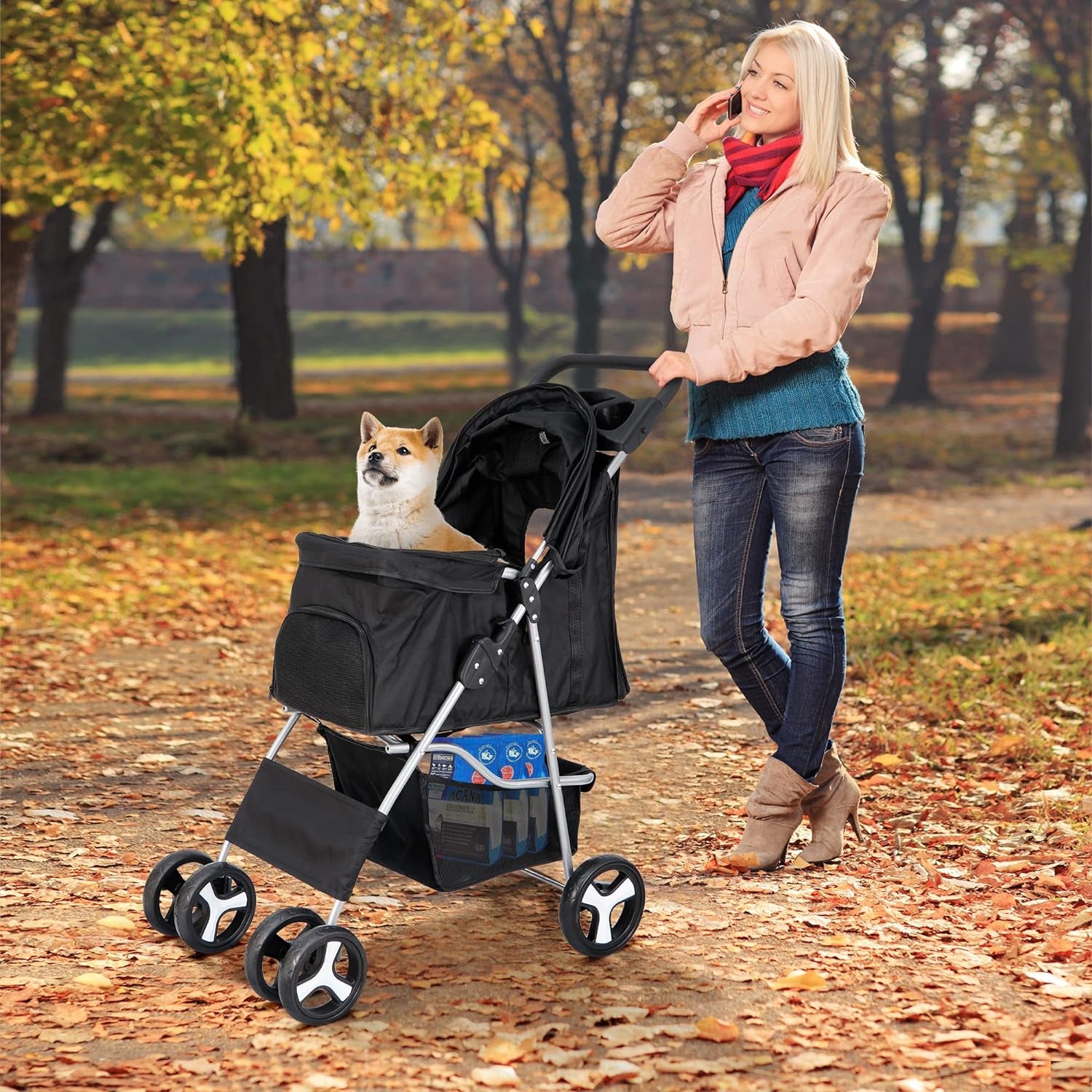 Nova Microdermabrasion Pet Stroller 4 Wheels Dog Cat Stroller for Small Medium Dogs Cats Foldable Puppy Stroller with Storage Basket and Cup Holder