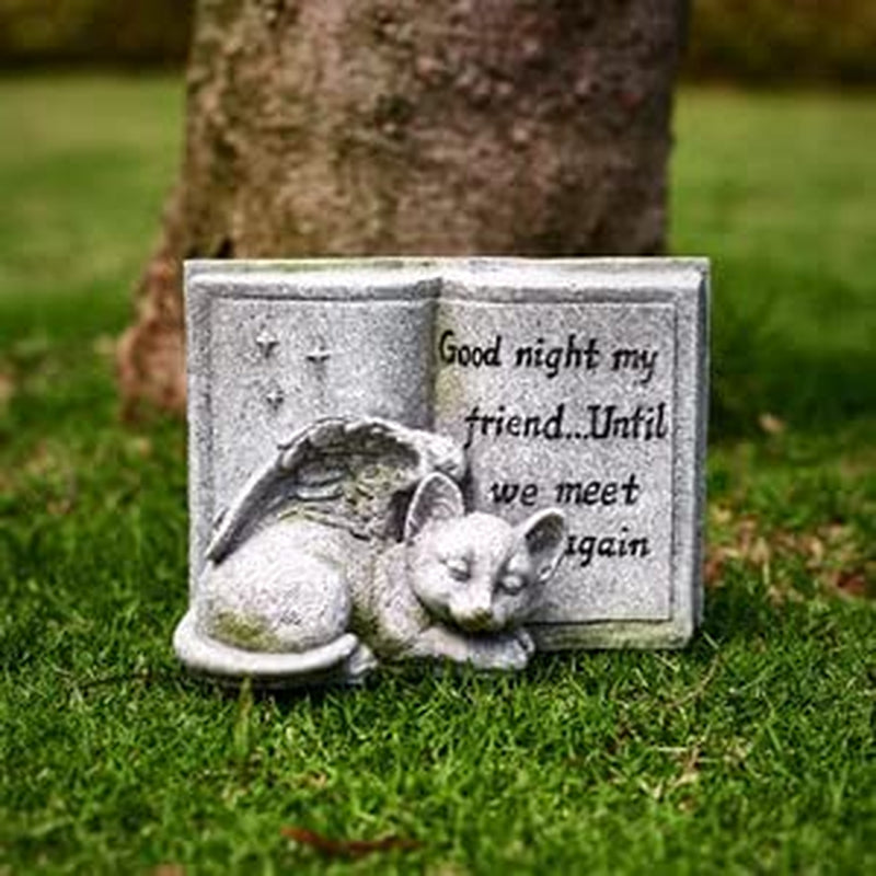 Cat Angel Memorial Stones, Sleeping Cat Grave Stone Markers Forever in Our Hearts. Cat Angel Figurine Outdoor Best for Deceased Pet Cat Polyresin, Stone Finish