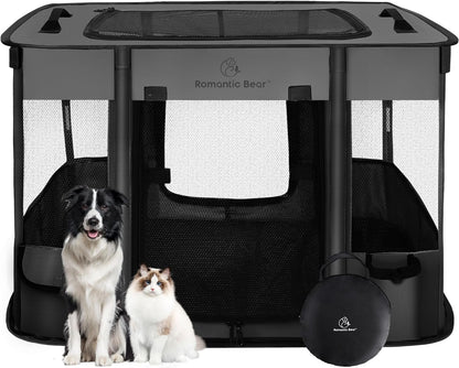 Dog Playpen,Pet Playpen,Foldable Dog Cat Playpens,Portable Exercise Kennel Tent Crate,Water-Resistant Breathable Shade Cover,Indoor Outdoor Travel Camping Use for Small Animals+Free Carrying Case(M)