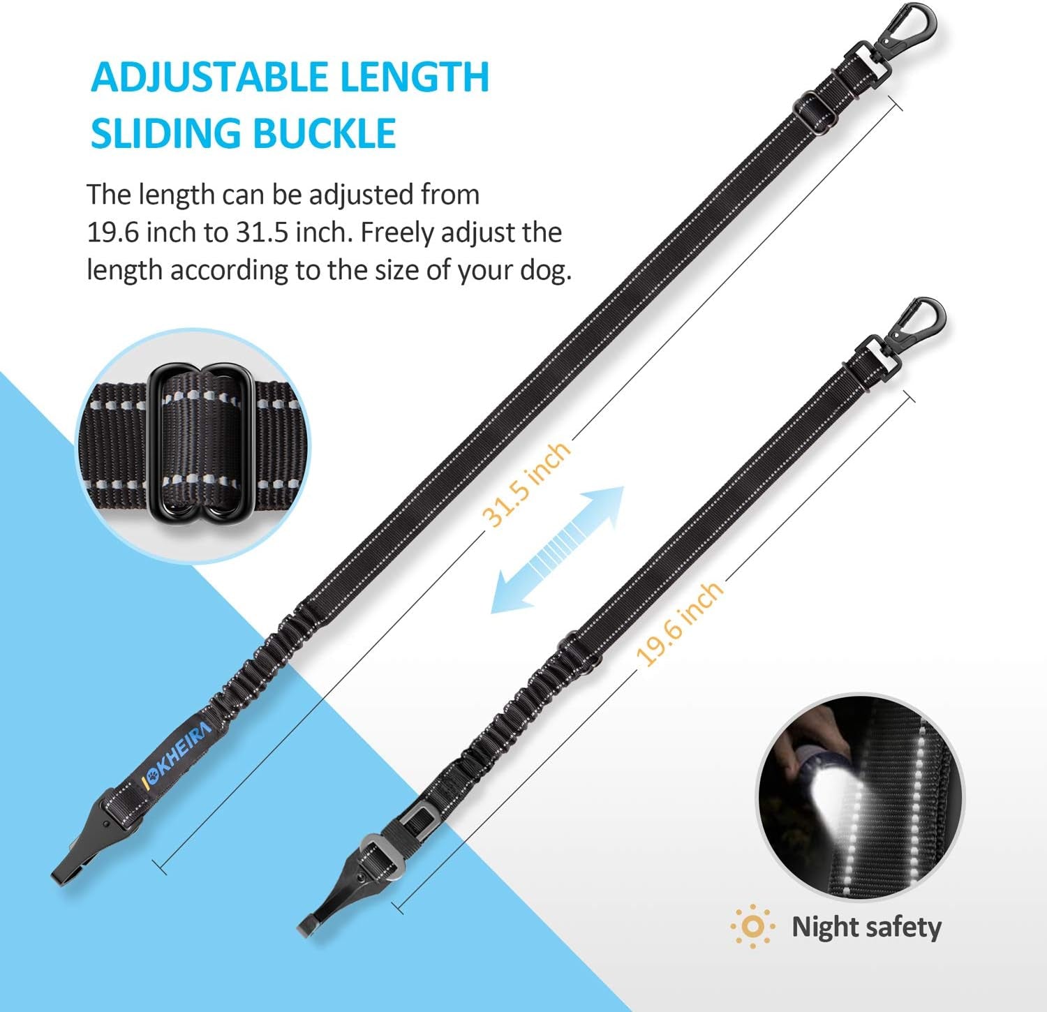 Dog Seat Belt 3-In-1 Car Harness for Dogs Adjustable Safety Seatbelt for Car Durable Nylon Reflective Bungee Fabric Tether with Clip Hook Latch & Buckle, Swivel Zinc Alloy Carabiner (Light Blue)