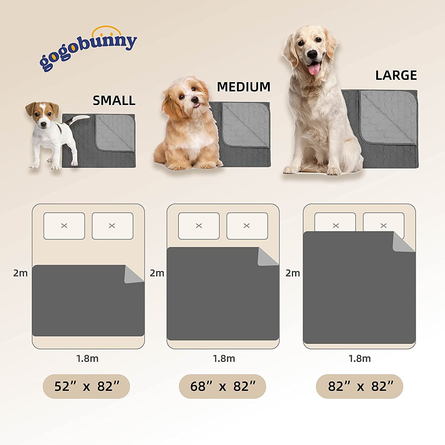 Gogobunny 100% Double-Sided Waterproof Dog Bed Cover Pet Blanket Sofa Couch Furniture Protector for Kids Children Dog Cat, Reversible (30X30 Inch (Pack of 1), Dark Beige/Light Beige)