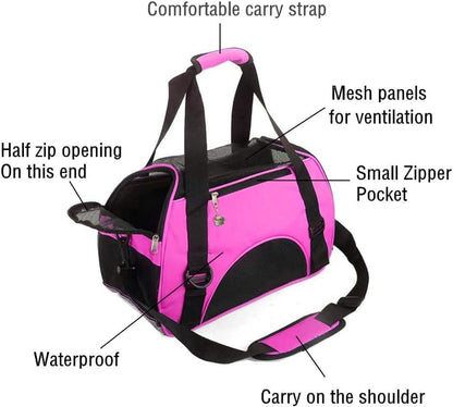 Cat Carrier,Soft-Sided Pet Travel Carrier for Cats,Dogs Puppy Comfort Portable Foldable Pet Bag Airline Approved (Medium-Rosered)