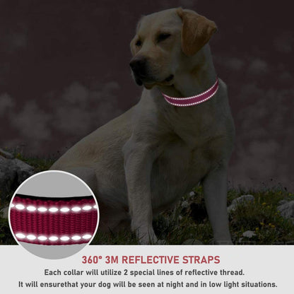 Reflective Dog Collar with Buckle Adjustable Safety Nylon Collars for Small Medium Large Dogs, Brown L