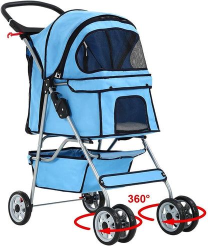 Bestpet 4 Wheels Pet Stroller Cat Dog Cage Stroller Travel Folding Carrier 04T