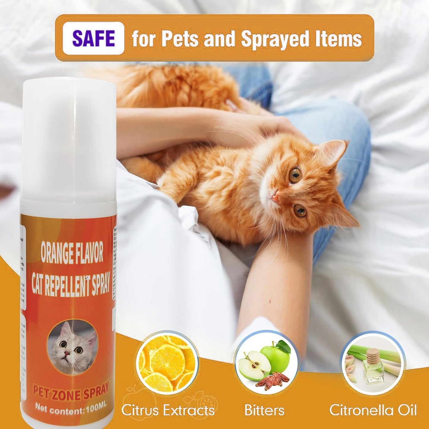 Cat Deterrent Spray, Cat Repellent Spray for Furniture, Cat Repellent Indoor and Outdoor to Keep Cats Away, Cat Scratch Deterrent Training Aid for Furniture, Sofas, Rugs, Curtain (2 * 100ML)