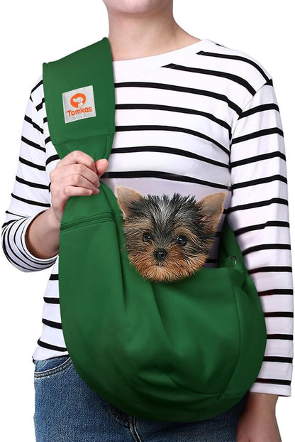 Tomkas Dog Sling Carrier for Small Dogs Puppy Carrier for Small Dogs (Emerald Green, Adjustable Strap & Zipper Pocket)