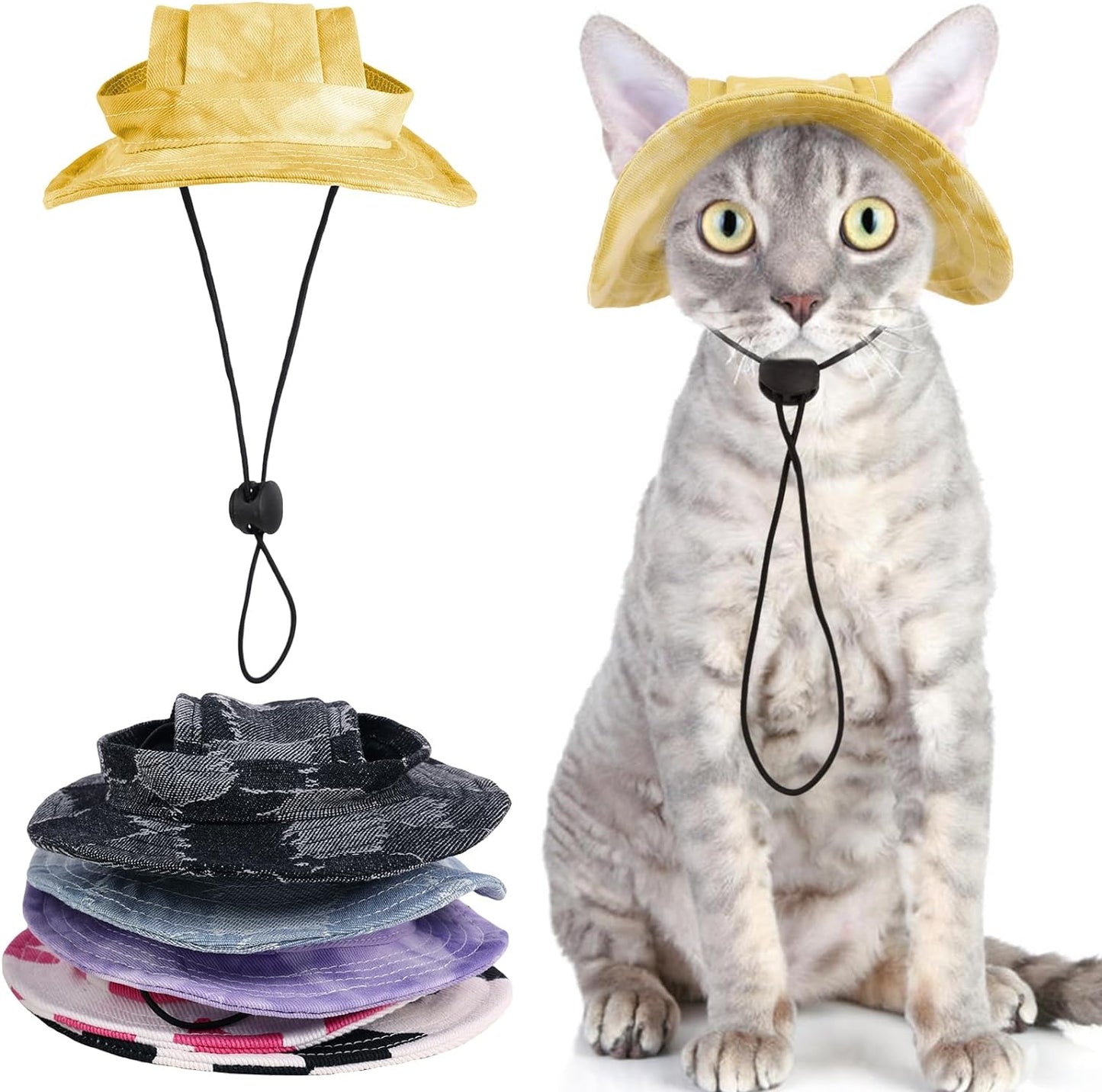 Bonaweite Cat Hats for Cats Only, Sphynx Hat with Ear Hole, Cat Cowboy Hats for Birthday Party Halloween, Kitten Headwear Mini Sun Sombrero Caps, Pet Chihuahua Sunscreen Baseball Outdoor Climbing Cap