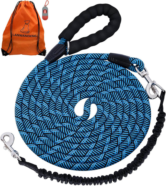 Long Dog Leash with Reflective Threads 15FT 20FT 30FT 50Ft,Heavy Duty Bungee Dog Leashes for Small Medium Large Dogs,Shock Absorbing Training Leash for Walking,Hunting,Camping&Yard