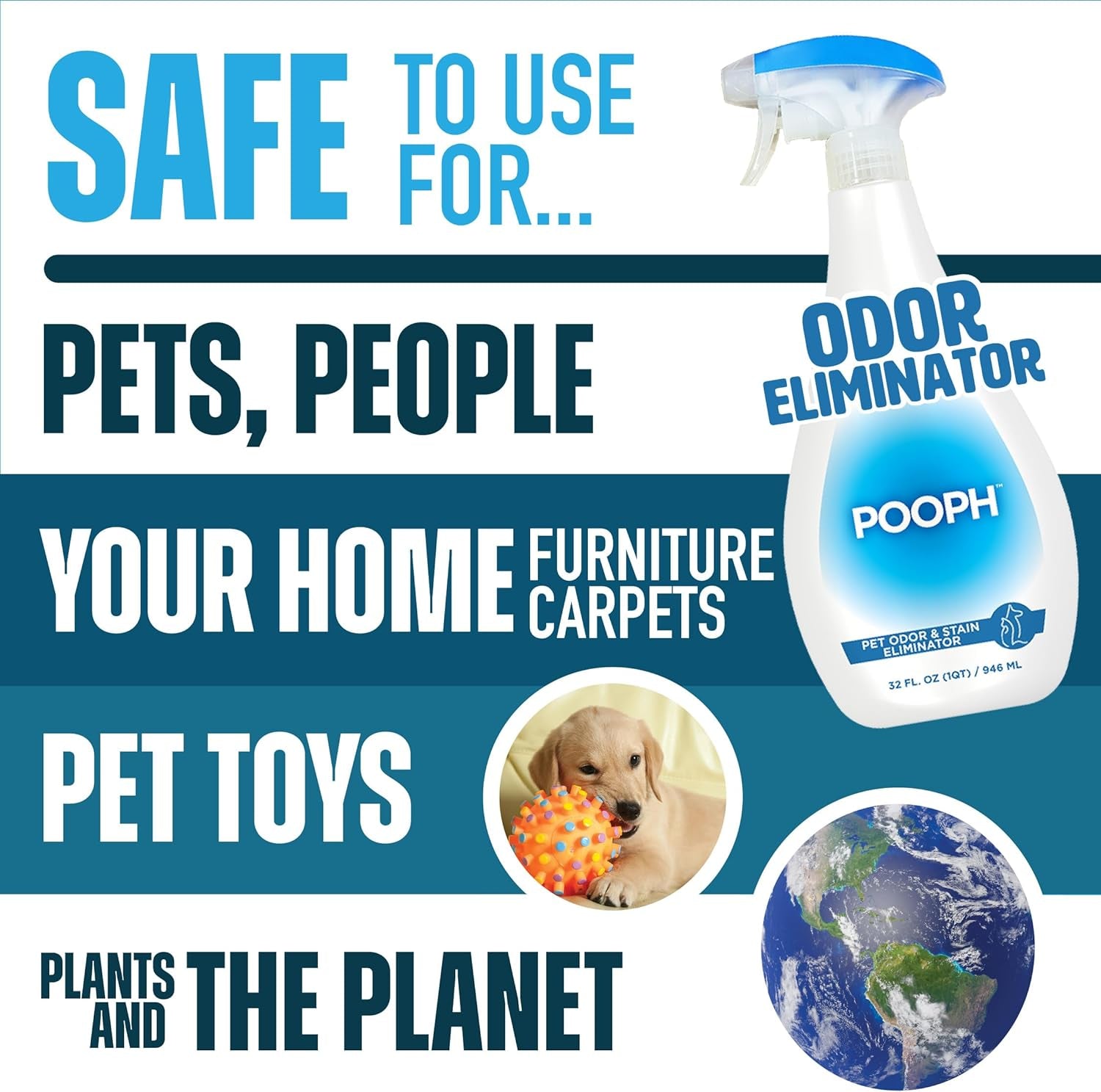 Pooph Pet Odor Eliminator, 32Oz Spray - Dismantles Odors on a Molecular Basis, Dogs, Cats, Freshener, Urine, Poop, Pee, Deodorizer, Natures, Puppy, Fresh, Clean, Furniture, Potty, Safe