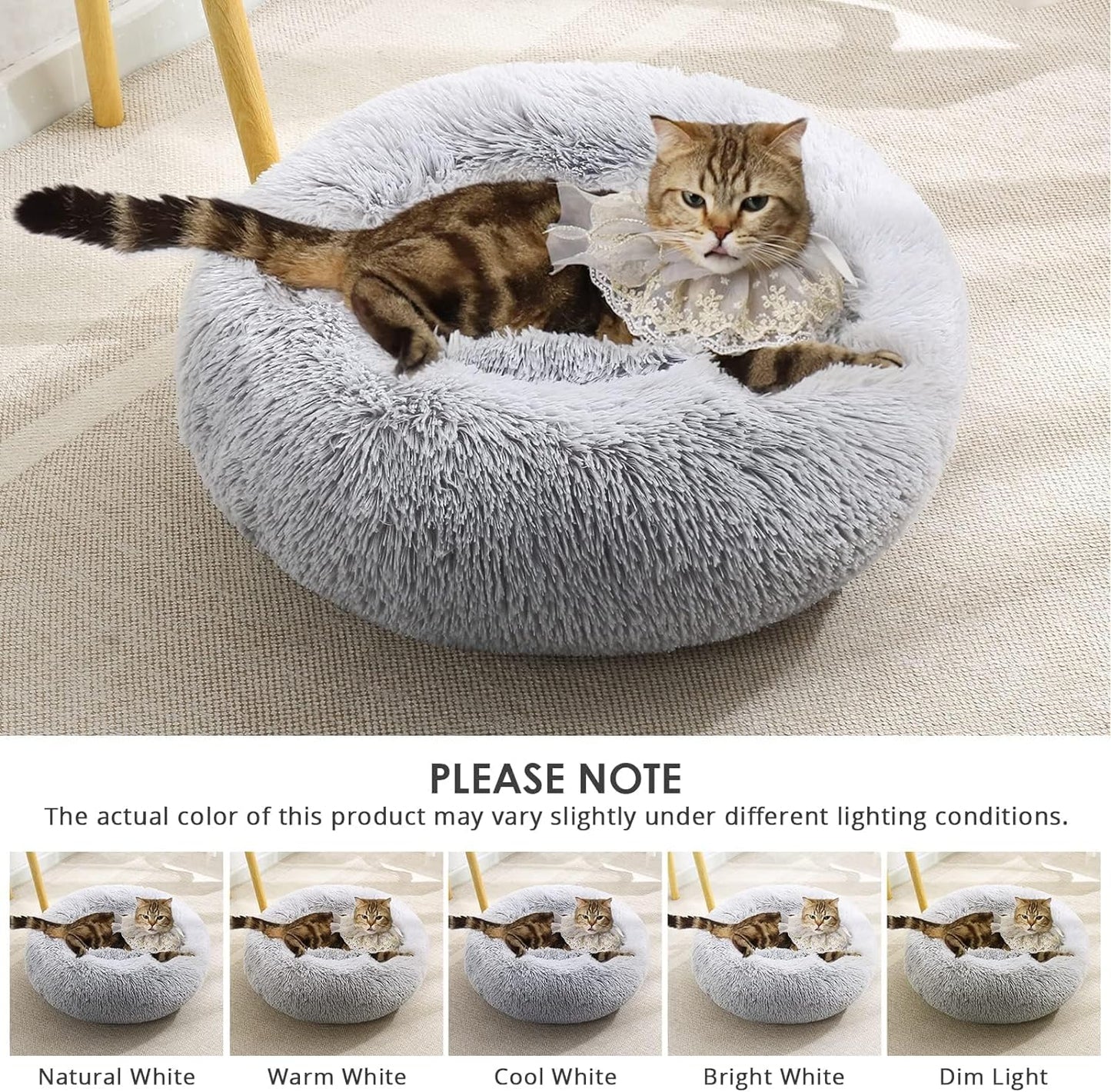 JOLLYVOGUE Calming Donut Dog Bed, Anti-Anxiety Washable round Bed, Fluffy Dog Cuddler Bed, Cozy Soft Dog Cat Cushion Bed for Large Dogs (27")