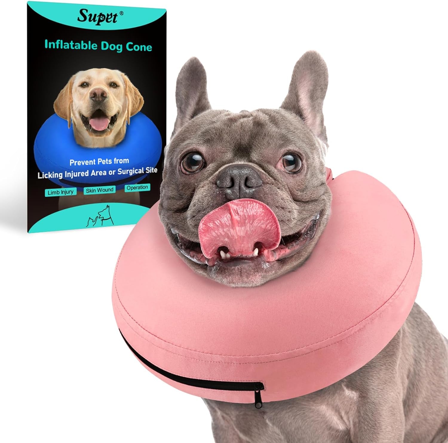 Supet Inflatable Dog Cone Collar Alternative after Surgery, Dog Neck Donut Collar Recovery E Collar to Stop Licking, Soft Dog Cone for Small Puppies Cats Medium Dogs