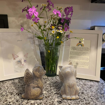 Cat Memorial Gifts, Loss of Cat Sympathy Gift, Angel Cat Figurine Rainbow Bridge Pet Memorial Gifts, Cat Gifts for Cat Lovers, Cat Remembrance Grief Condolence Bereavement Gifts, Black Cat Decor