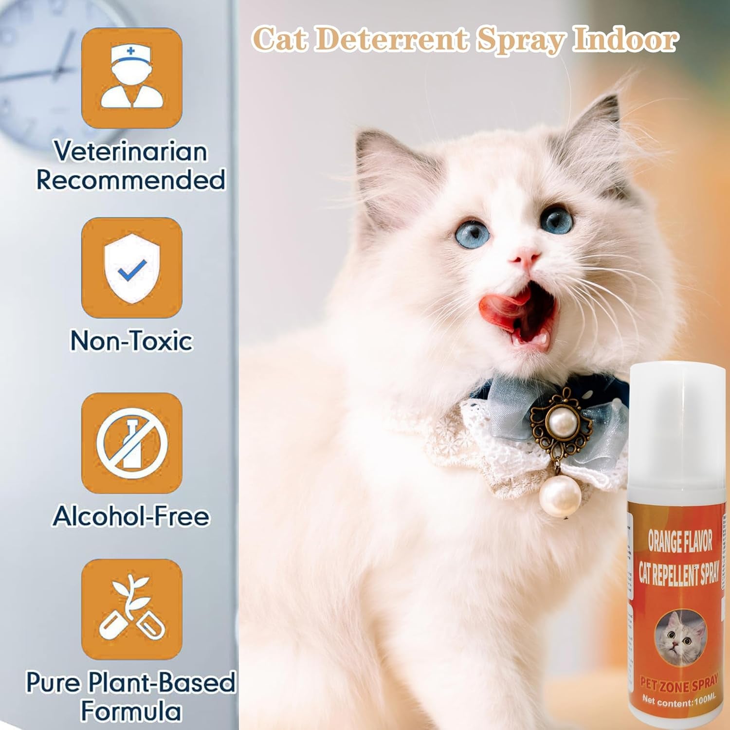 Cat Deterrent Spray, Cat Repellent Spray for Furniture, Cat Repellent Indoor and Outdoor to Keep Cats Away, Cat Scratch Deterrent Training Aid for Furniture, Sofas, Rugs, Curtain (2 * 100ML)