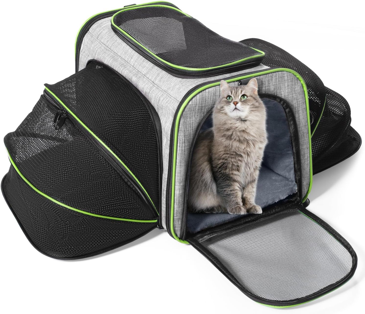 Siivton Cat Carrier,2 Sided Expandable Pet Carrier for Travel,Collapsible Soft-Sided Carriers with Removable Fleece Pad and Shoulder Straps,Airline Approved(17.5"X 11"X 11")