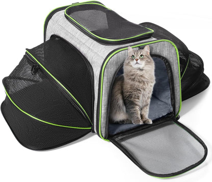 Siivton Cat Carrier,2 Sided Expandable Pet Carrier for Travel,Collapsible Soft-Sided Carriers with Removable Fleece Pad and Shoulder Straps,Airline Approved(17.5"X 11"X 11")