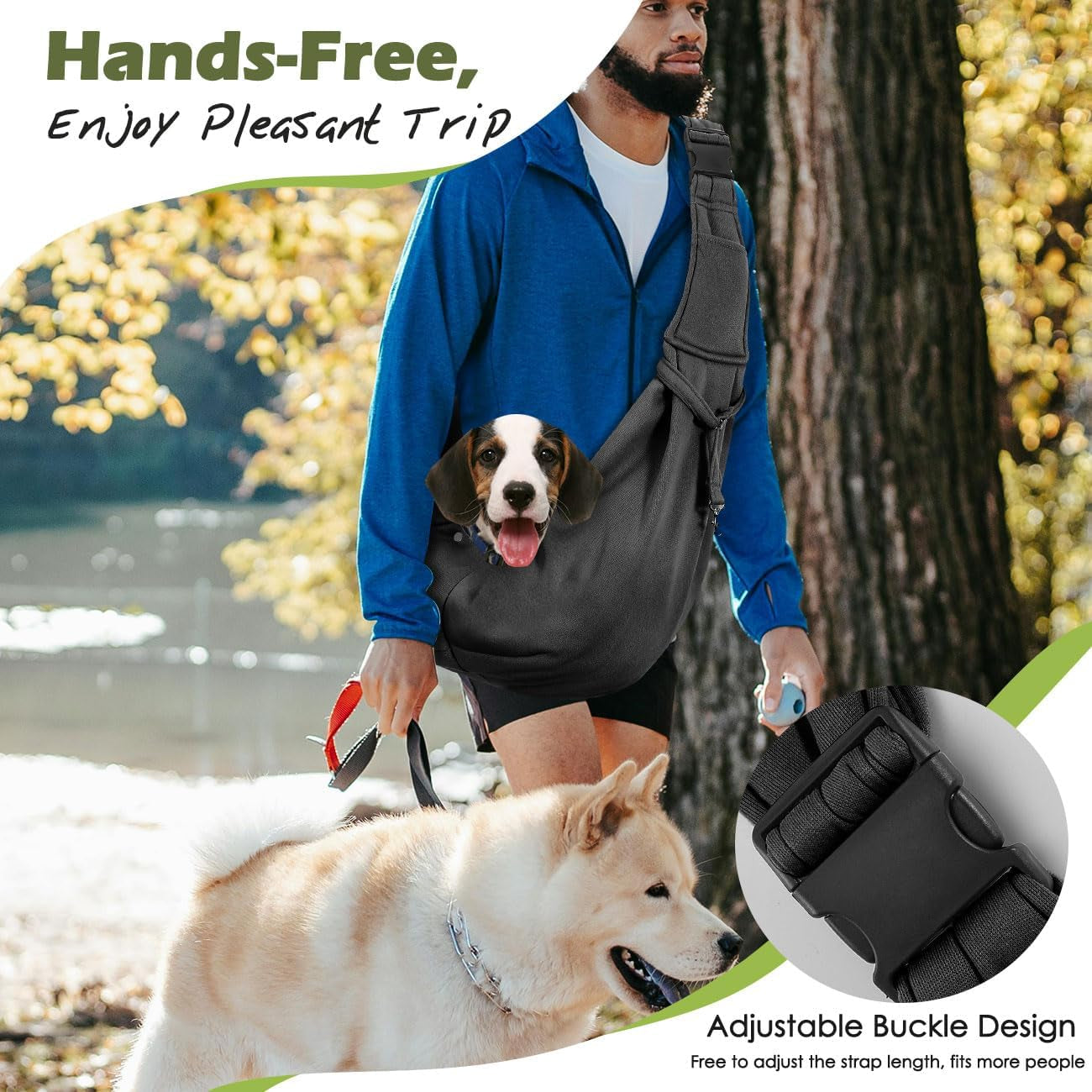 Pawaboo Dog Sling Carrier for Small Dogs, Reversible Hand Free Dog Carrier Sling with Adjustable Strap Buckle & Safety Leash - Soft Pouch and Tote - Suitable for Carry Small Dogs and Cats, up to 12Lbs