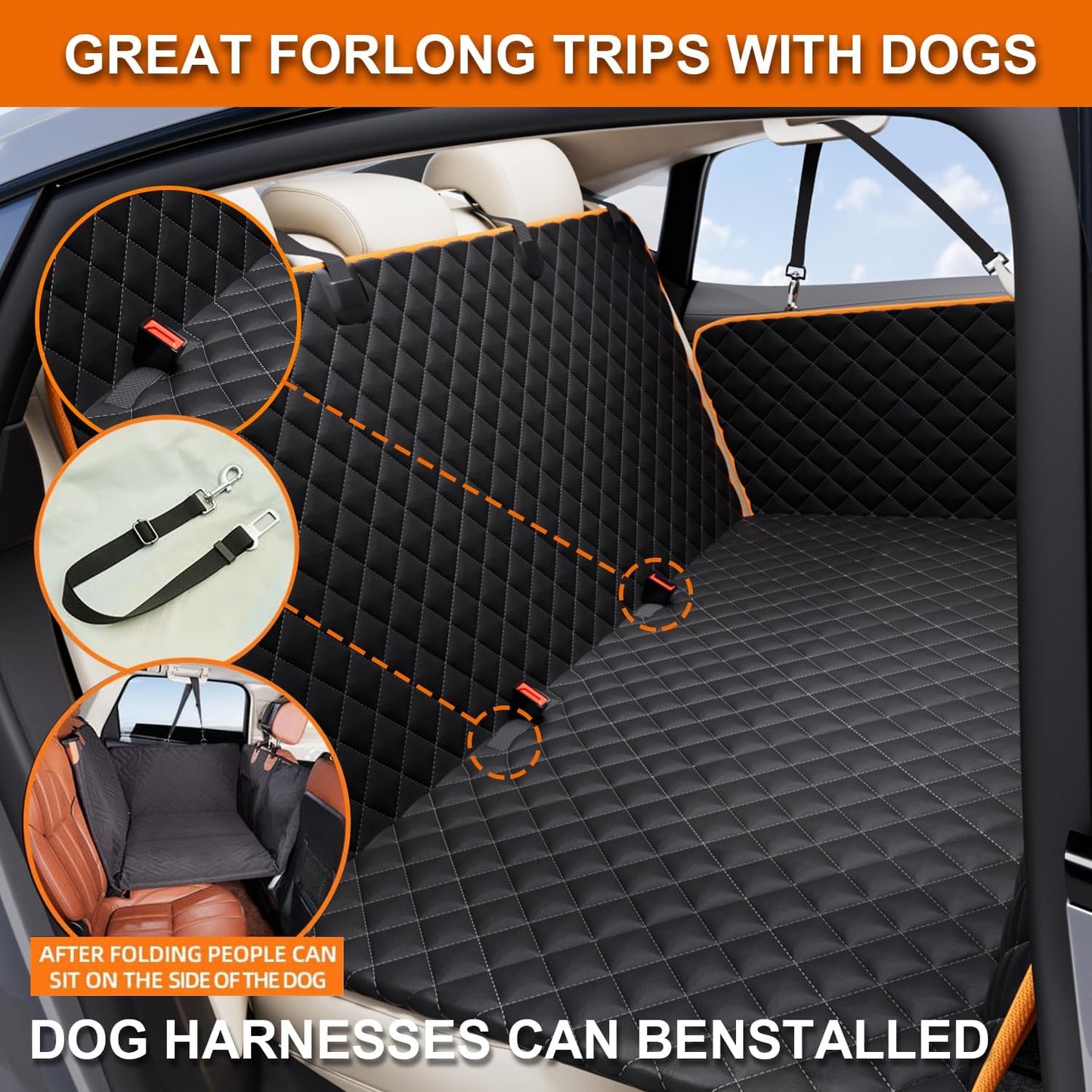 Back Seat Extender,Dog Car Seat Cover for Back Seat Bed for Car Travel Bed with with Mesh Window and Storage Pocket,Supports 330LB Waterproof Dog Hammock for Car Dog Car Bed for Car,Suv,Truck